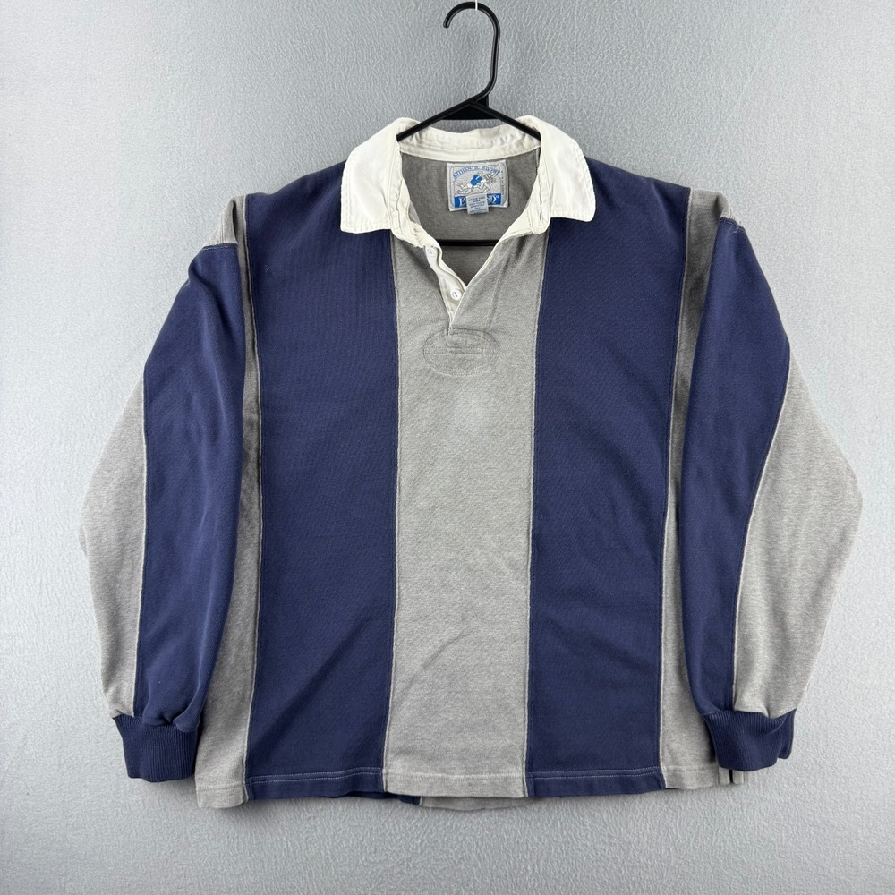 Vintage Lands End Rugby Shirt Mens Large Gray Cotton 90s Polo Made in USA